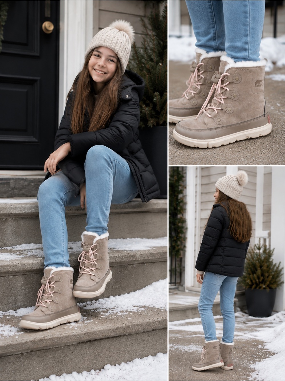 SOREL Explorer II Joan Cozy Waterproof Boots in Taupe/Pink